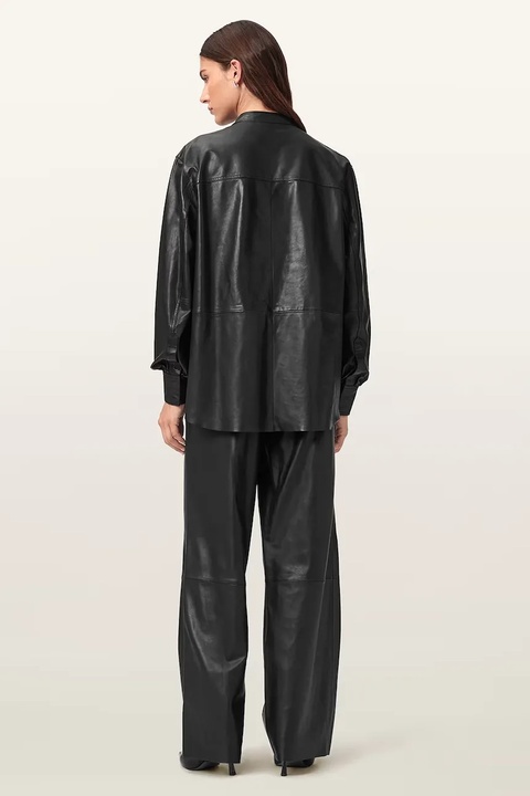 AllSaints spodnie skórzane ASH damskie kolor czarny szerokie high waist W028TD - zdjęcie produktu nr 2