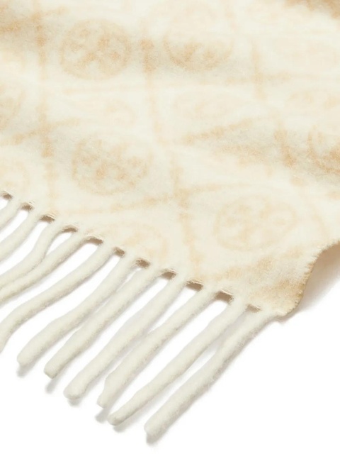Tory Burch monogram-pattern fringed scarf - Neutrals - zdjęcie produktu nr 2