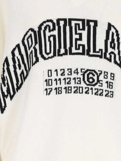 MM6 Maison Margiela logo-knit v-neck jumper - White - zdjęcie produktu nr 2