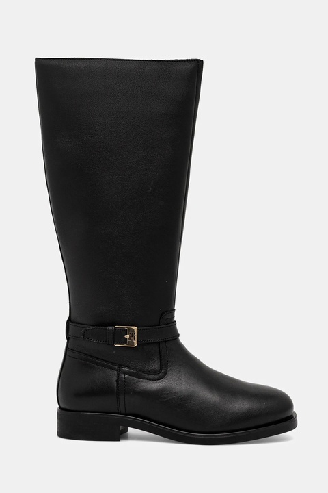 Tommy Hilfiger kozaki skórzane TH BUCKLE RIDING LTHR LONG BOOT damskie kolor czarny na płaskim obcasie FW0FW08873 - zdjęcie produktu nr 1
