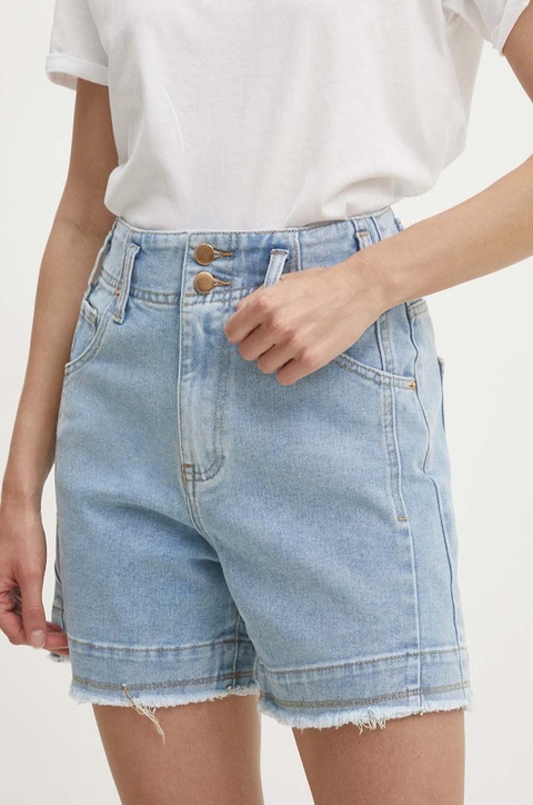 Answear Lab szorty jeansowe damskie kolor niebieski gładkie high waist - zdjęcie produktu nr 1