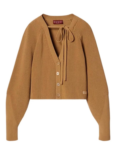 Gucci tie-neck ribbed cardigan - Brown - zdjęcie produktu nr 1