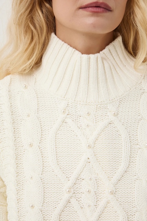 Medicine sweter damski kolor beżowy ciepły z półgolfem - zdjęcie produktu nr 2