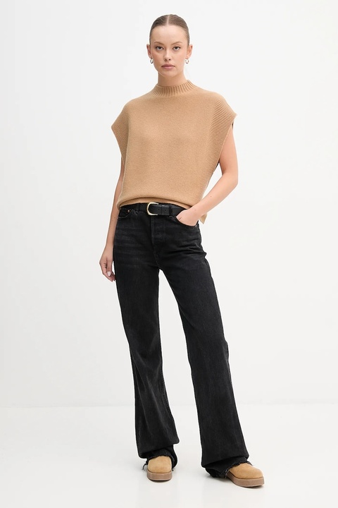 United Colors of Benetton kamizelka z dodatkiem wełny damski kolor zielony z półgolfem 1244D10EF - zdjęcie produktu nr 2