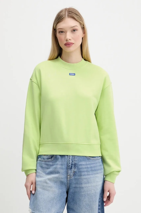 Hugo Blue bluza bawełniana damska kolor zielony z aplikacją 50534344 - zdjęcie produktu nr 2
