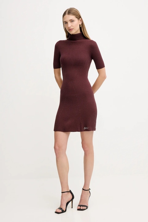 Guess sukienka z dodatkiem wełny JULIA kolor brązowy mini dopasowana W5BK78 Z3OW2 - zdjęcie produktu nr 2