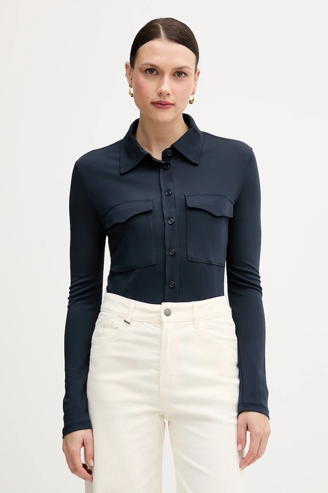 Sisley koszula damska kolor granatowy regular z kołnierzykiem klasycznym 54HXLQ09M - zdjęcie produktu nr 1