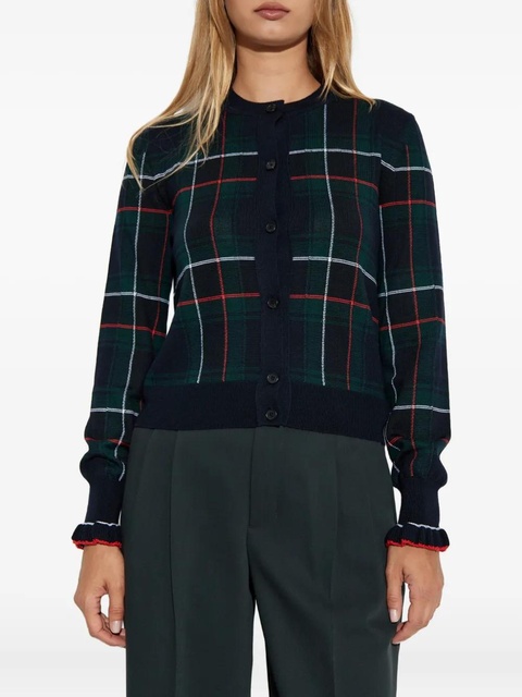 Alexander McQueen plaid ruffled-cuff cardigan - Green - zdjęcie produktu nr 2