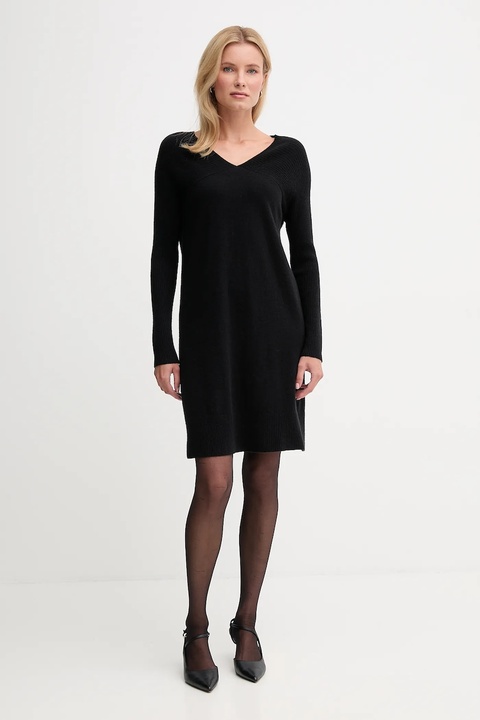 United Colors of Benetton sukienka z dodatkiem wełny kolor czarny mini prosta 1044DV02C - zdjęcie produktu nr 2