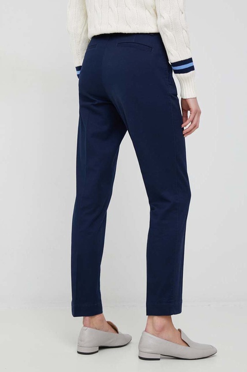 Polo Ralph Lauren spodnie damskie kolor granatowy proste high waist - zdjęcie produktu nr 2