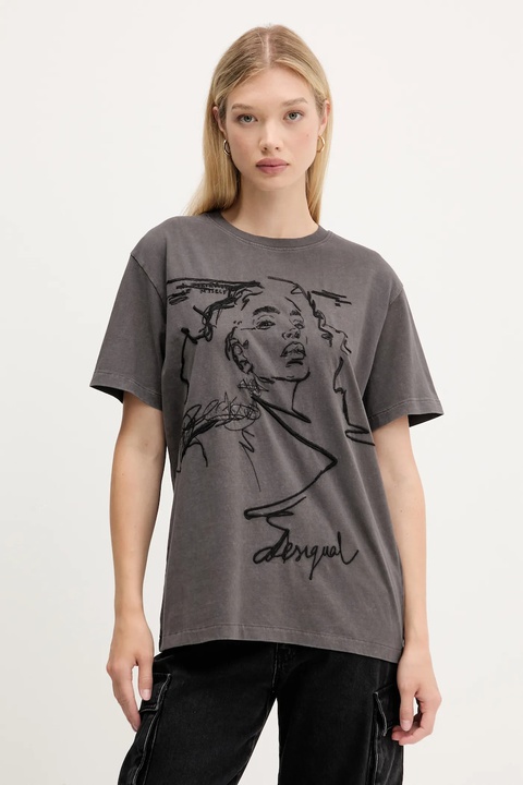 Desigual t-shirt bawełniany BUDAPEST damski kolor szary 25WWTK47 - zdjęcie produktu nr 1