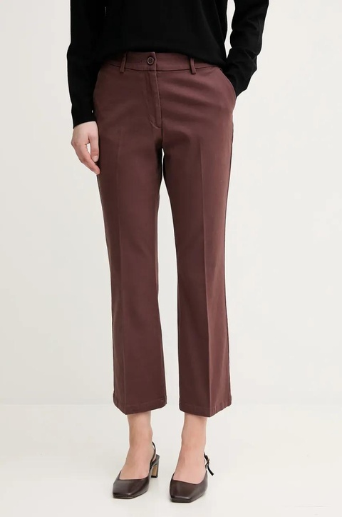 Sisley spodnie damskie kolor brązowy proste medium waist - zdjęcie produktu nr 1