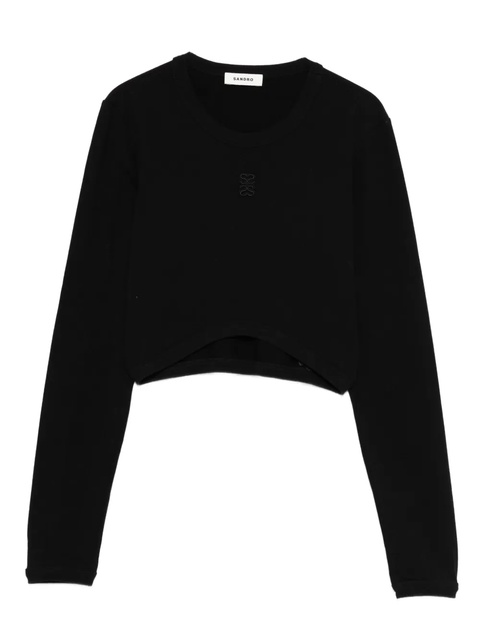 SANDRO embroidered cropped top - Black - zdjęcie produktu nr 1
