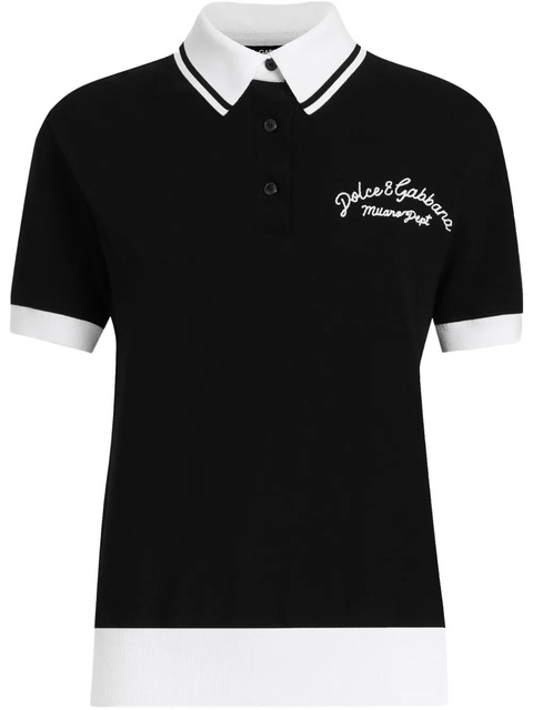 Dolce & Gabbana logo-embroidered cotton polo top - Black - zdjęcie produktu nr 1