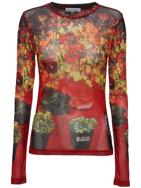 JW Anderson floral-print long-sleeve T-shirt - Red - zdjęcie produktu nr 1