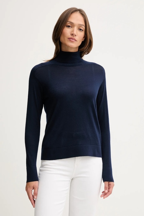 United Colors of Benetton sweter wełniany damski kolor granatowy lekki z golfem 11AHD203Y - zdjęcie produktu nr 1