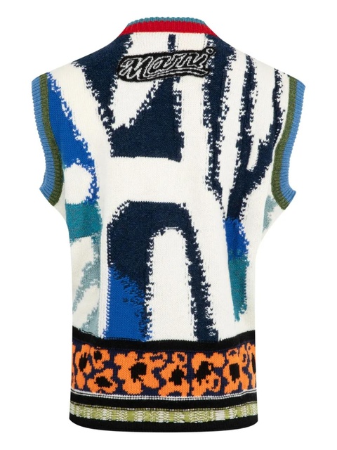 Marni floral-applique V-neck sweater - Blue - zdjęcie produktu nr 2