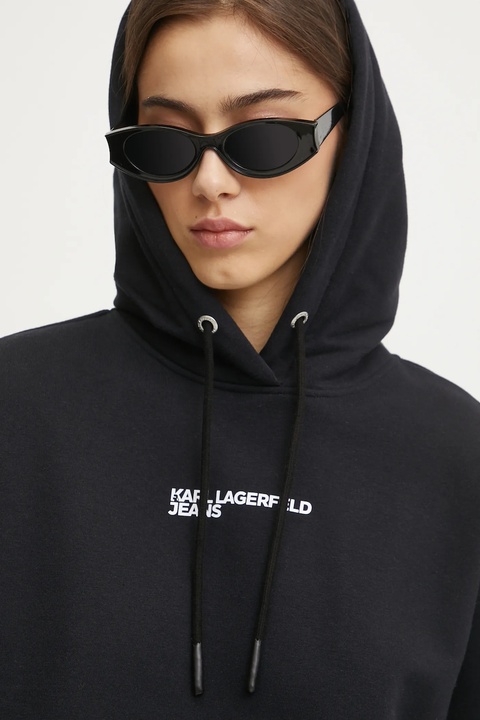 Karl Lagerfeld Jeans bluza damska kolor czarny z kapturem z nadrukiem A1W20017 - zdjęcie produktu nr 2