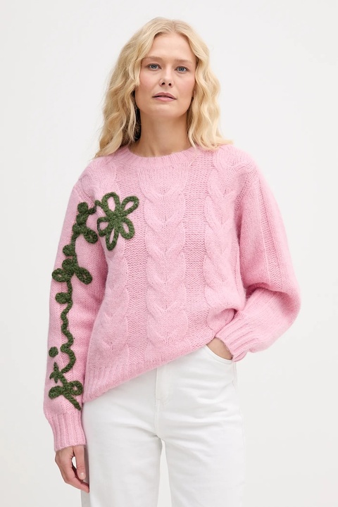 Stine Goya sweter z dodatkiem wełny damski kolor różowy ciepły SG-AW25-K050-2418 - zdjęcie produktu nr 1