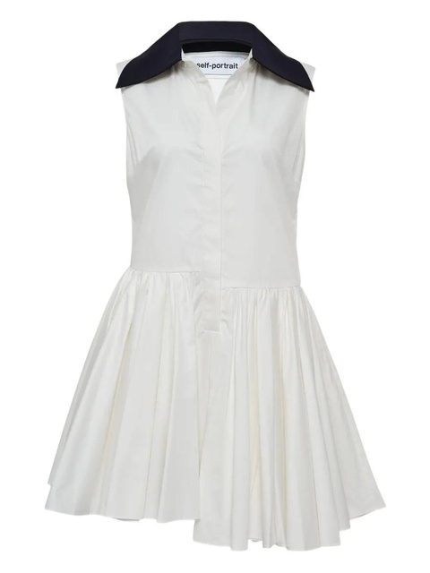 Self-Portrait contrast-collar flared dress - White - zdjęcie produktu nr 2