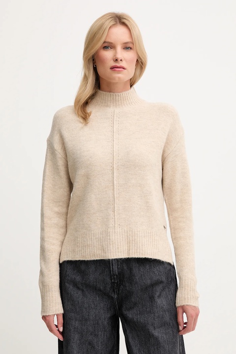Pepe Jeans sweter z domieszką wełny damski kolor beżowy z półgolfem PL7000032 - zdjęcie produktu nr 1