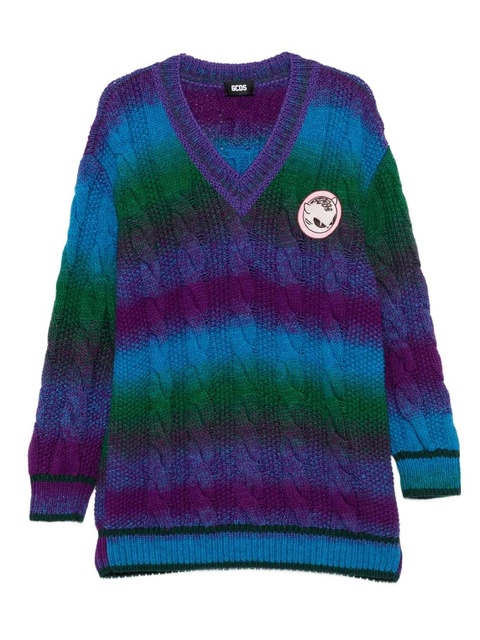 GCDS cable-knit V-neck sweater - Blue - zdjęcie produktu nr 1