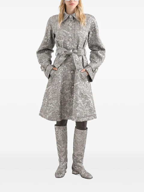Dolce & Gabbana floral-jacquard trench coat - Silver - zdjęcie produktu nr 2