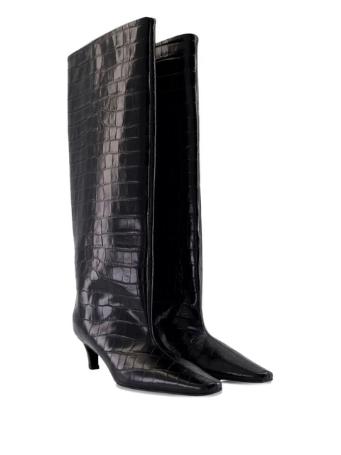 TOTEME 50mm croc-embossed leather knee-high boots - Black - zdjęcie produktu nr 2