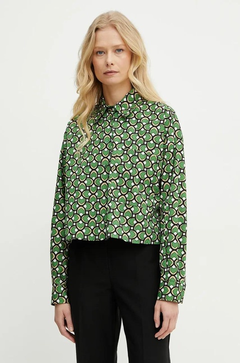 Weekend Max Mara koszula bawełniana damska kolor zielony relaxed z kołnierzykiem klasycznym 2515111112600 - zdjęcie produktu nr 1