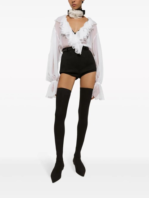 Dolce & Gabbana ruffled-trim silk cropped blouse - White - zdjęcie produktu nr 1