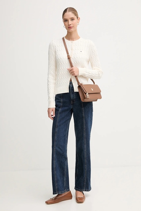 Tommy Hilfiger kardigan bawełniany damski kolor beżowy WW0WW46514 - zdjęcie produktu nr 2