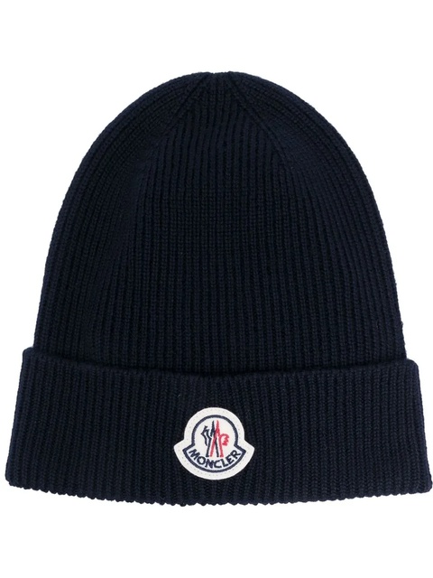 Moncler logo-patch knit beanie - Blue - zdjęcie produktu nr 1