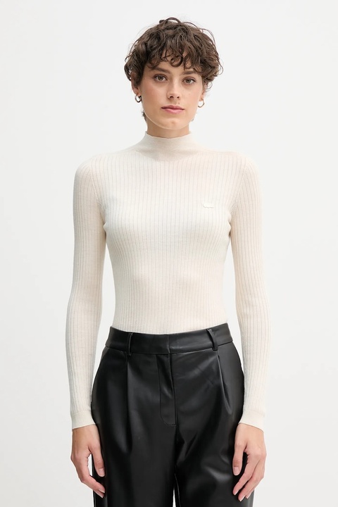 Lacoste sweter wełniany damski kolor beżowy lekki z półgolfem AF4189 - zdjęcie produktu nr 1