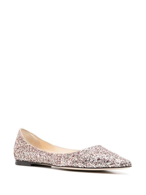 Jimmy Choo Romy glitter-embellished pointed-toe ballet flats - Pink - zdjęcie produktu nr 2