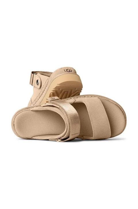 UGG klapki zamszowe Goldenstar Glide damskie kolor beżowy na platformie 1167399-SAN - zdjęcie produktu nr 2