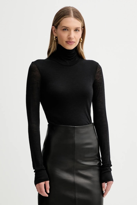 Liviana Conti longsleeve z dodatkiem wełny kolor czarny z golfem L5WH36 - zdjęcie produktu nr 1