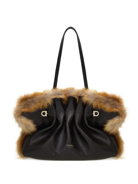 Ferragamo medium Soft calfskin-trimmed shoulder bag - Brown - zdjęcie produktu nr 1