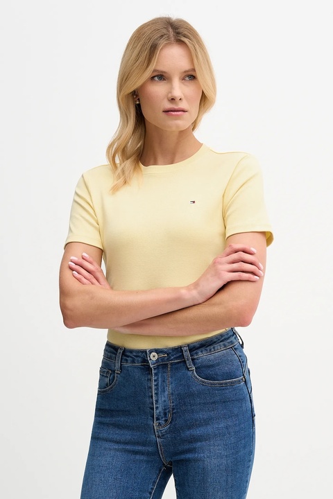 Tommy Hilfiger t-shirt bawełniany damski kolor żółty WW0WW40587 - zdjęcie produktu nr 1