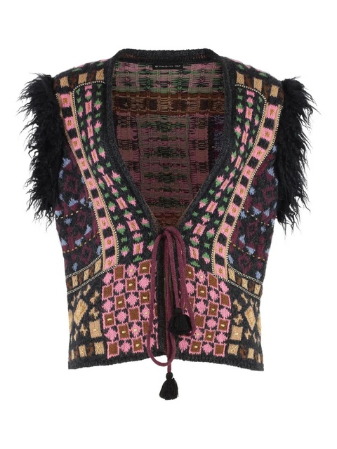 ETRO fringed intarsia gilet - Black - zdjęcie produktu nr 1