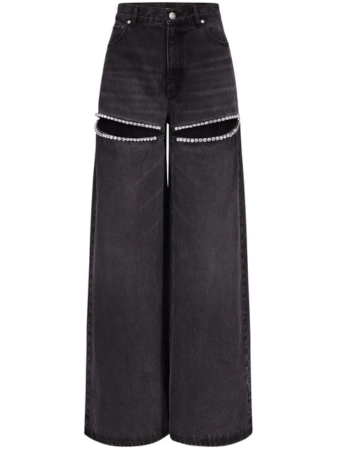 AREA crystal-embellished high-rise wide-leg jeans - Black - zdjęcie produktu nr 1