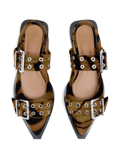 GANNI buckle-detail zebra-print mules - Brown - zdjęcie produktu nr 2
