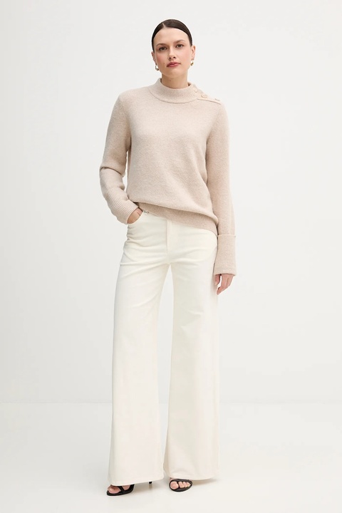 Marc Aurel sweter z domieszką wełny damski kolor beżowy z półgolfem 8064-8000-82028 - zdjęcie produktu nr 2