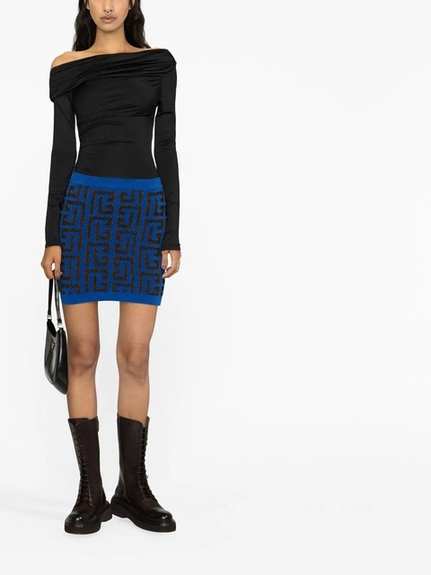 Balmain monogram-pattern miniskirt - Blue - zdjęcie produktu nr 2