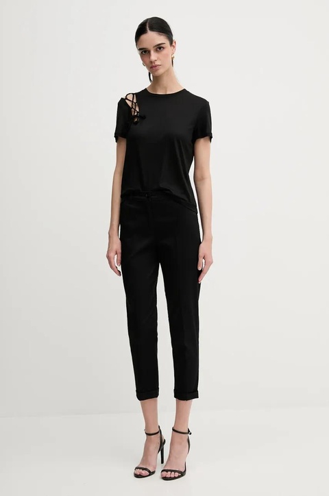 Sisley spodnie damskie kolor czarny fason cygaretki high waist - zdjęcie produktu nr 2