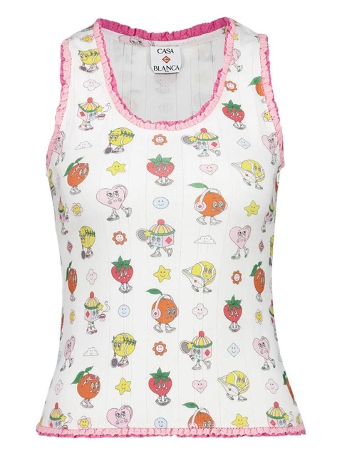 Casablanca frill-trim printed tank top - White - zdjęcie produktu nr 1