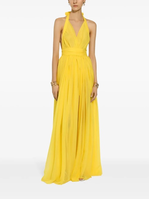 Dolce & Gabbana pleated halterneck silk maxi dress - Yellow - zdjęcie produktu nr 2