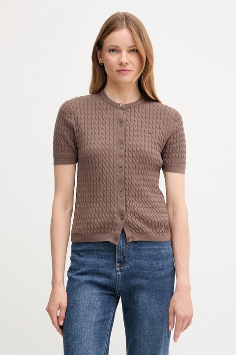 Tommy Hilfiger kardigan bawełniany damski kolor brązowy lekki WW0WW45707 - zdjęcie produktu nr 1