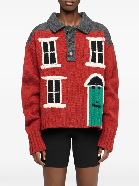 JW Anderson house-intarsia polo jumper - Red - zdjęcie produktu nr 2