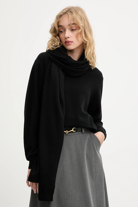 Answear.LAB sweter z wełny merino z szalem damski kolor czarny lekki - zdjęcie produktu nr 1