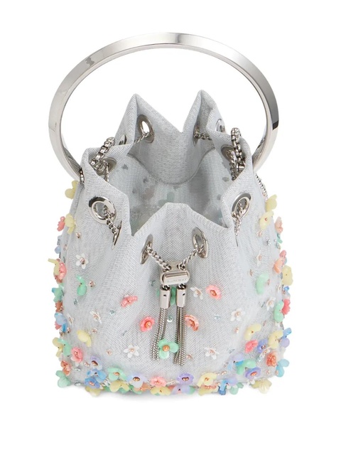Jimmy Choo Bon Bon floral-embellished bucket bag - Silver - zdjęcie produktu nr 2